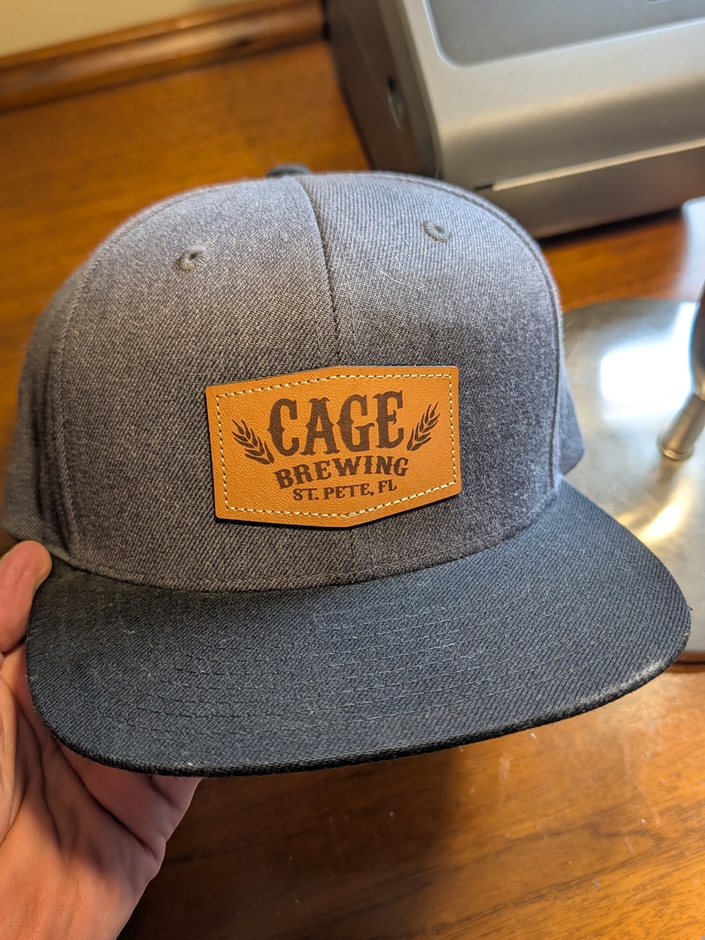 Cage Brewing St. Pete Leather Patch Gray Snapback Hat